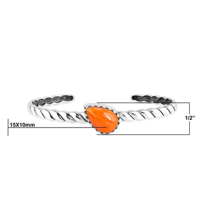 Sterling Silver Orange Spiny Oyster Pear Cut Stackable Cuff Bracelet, Sizes Small to Large