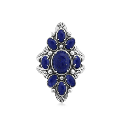 Sterling Silver Lapis Santa Fe Cluster Ring