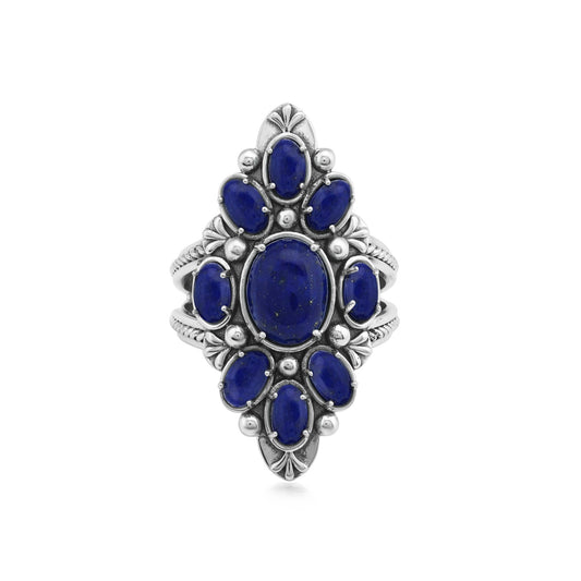 Sterling Silver Lapis Santa Fe Cluster Ring