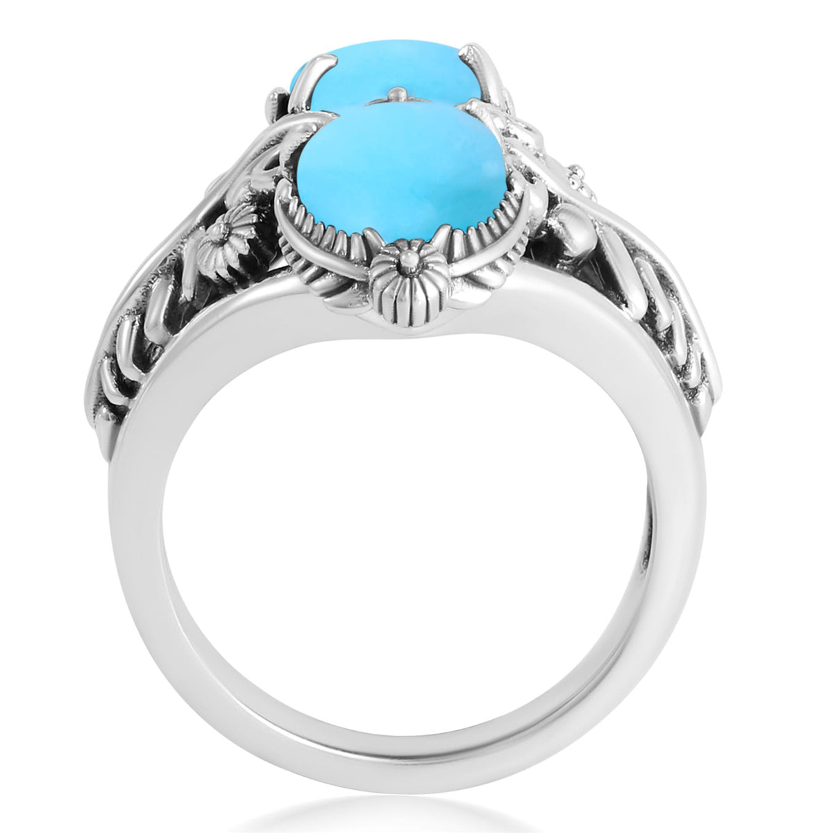 Sterling Silver Kingman Turquoise Double-Pear Ring, Sizes 5 to 11