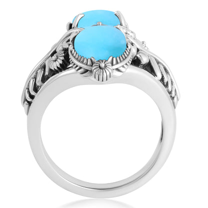 Sterling Silver Kingman Turquoise Double-Pear Ring, Sizes 5 to 11
