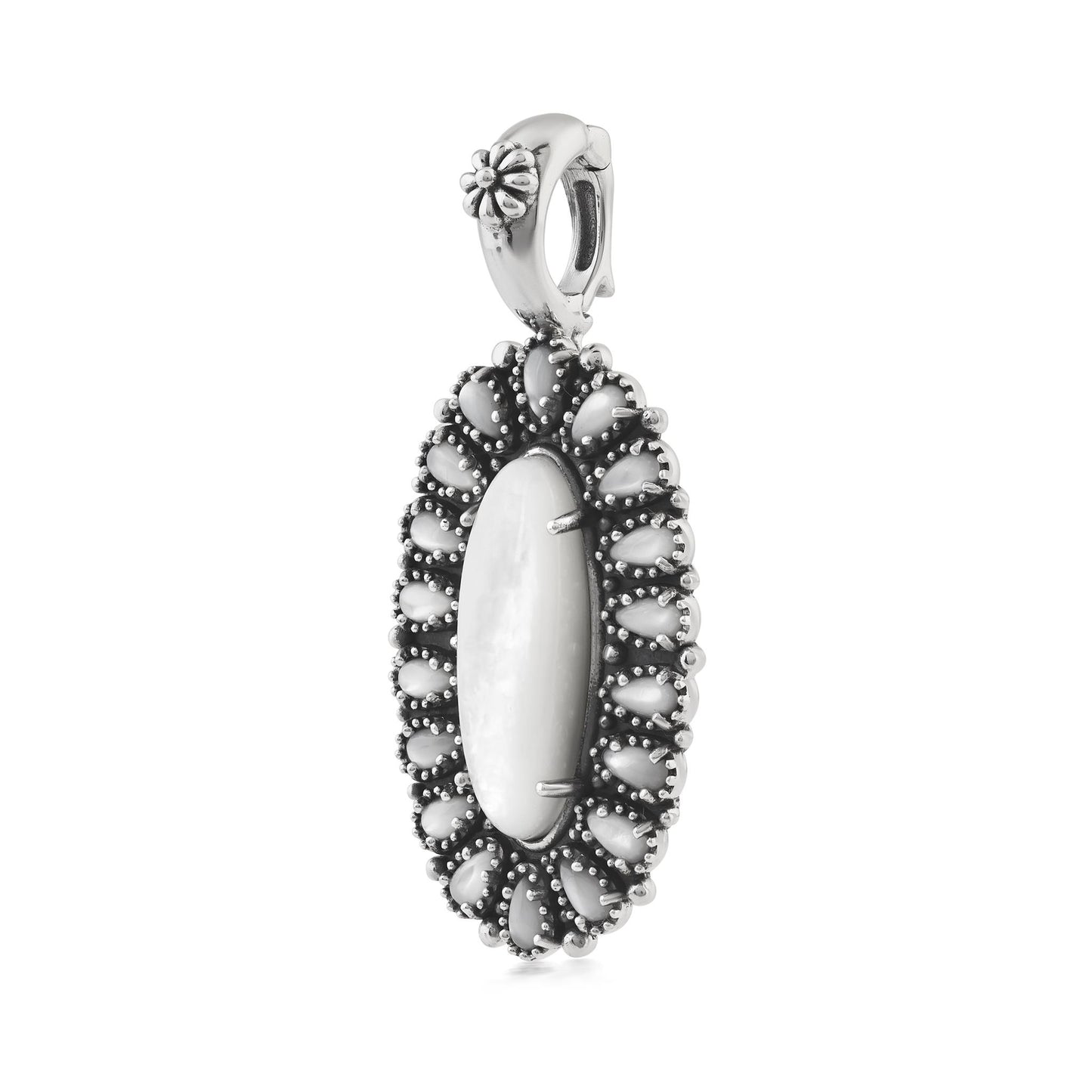  Sterling Silver White Mother of Pearl Petit Point Gemstone Cluster Pendant Enhancer