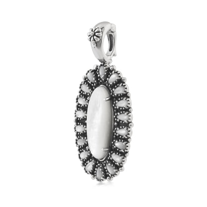 Sterling Silver White Mother of Pearl Petit Point Gemstone Cluster Pendant Enhancer