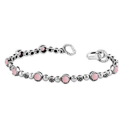 Sterling Silver Pink Opal Round Beaded Bracelet