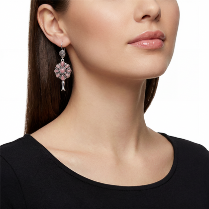 Sterling Silver Rhodonite Flower Cluster Squash Blossom Earrings