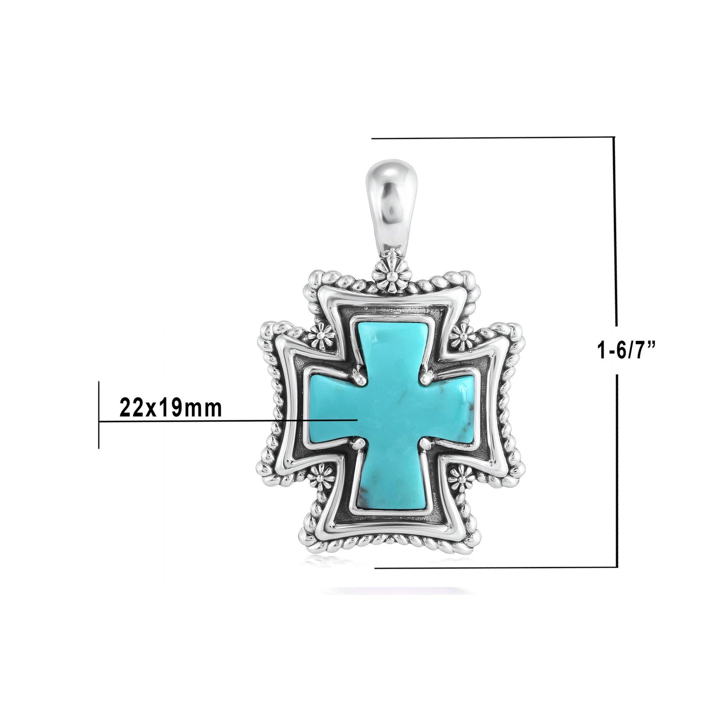 Sterling Silver Kingman Turquoise Rope Detail Cross Pendant Enhancer