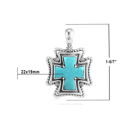 Sterling Silver Kingman Turquoise Rope Detail Cross Pendant Enhancer