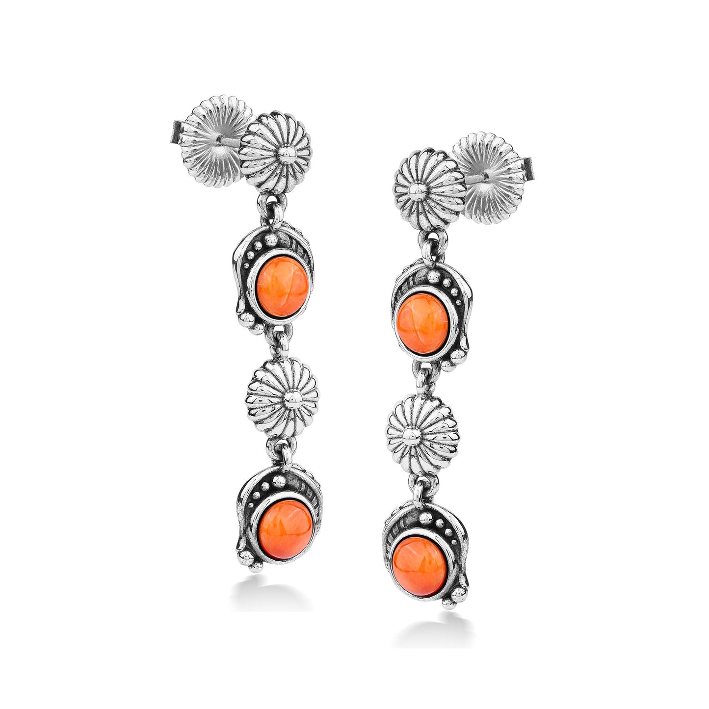 EXCLUSIVELY OURS! Sterling Silver Orange Spiny Oyster Leaf and Flower Dangle Earrings