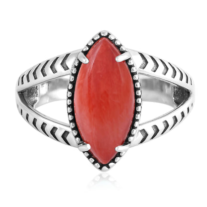 Sterling Silver Red Spiny Oyster Marquise Split Shank Ring