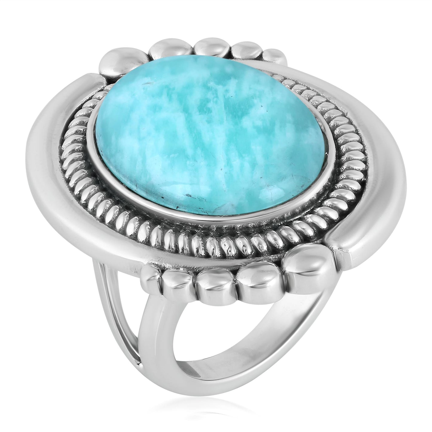 Sterling Silver Amazonite Oval Beaded Ring