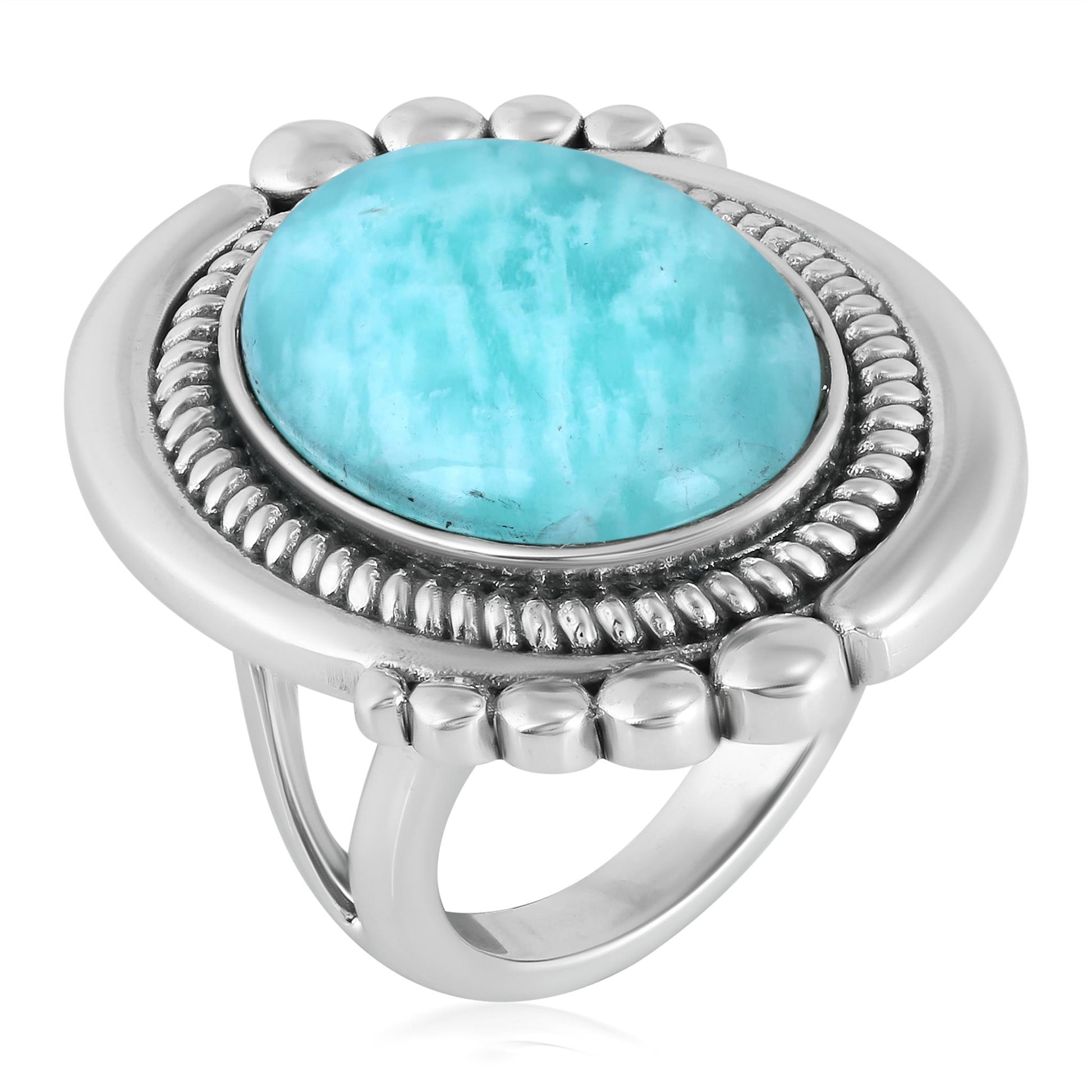 Sterling Silver Amazonite Oval Beaded Ring