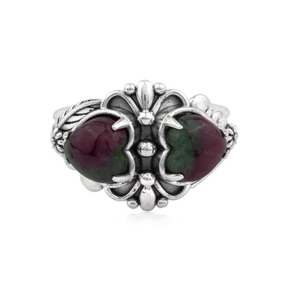 EXCLUSIVELY OURS! Sterling Silver Ruby Zoisite Double Heart Ring, Sizes 5 to 11