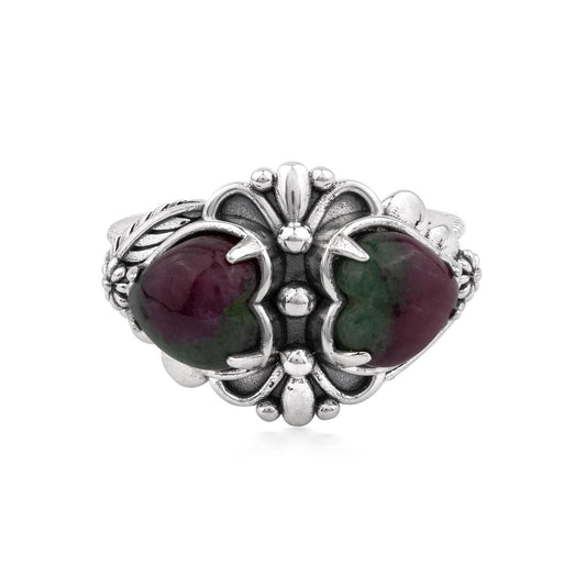 EXCLUSIVELY OURS! Sterling Silver Ruby Zoisite Double Heart Ring, Sizes 5 to 11