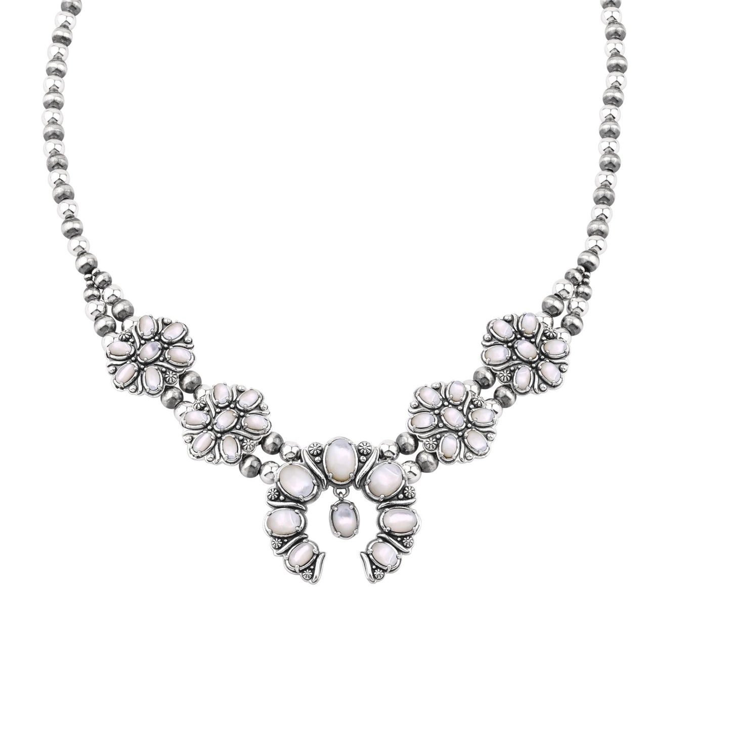  Sterling Silver White Mother of Pearl Oval Cluster Naja Necklace