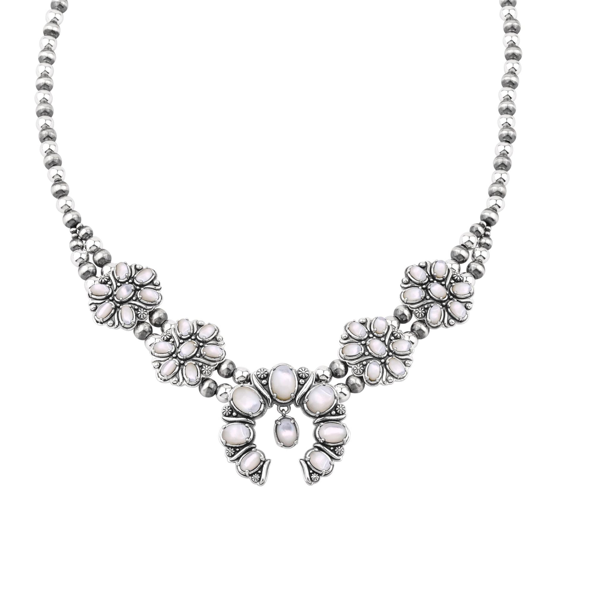  Sterling Silver White Mother of Pearl Oval Cluster Naja Necklace