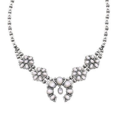  Sterling Silver White Mother of Pearl Oval Cluster Naja Necklace