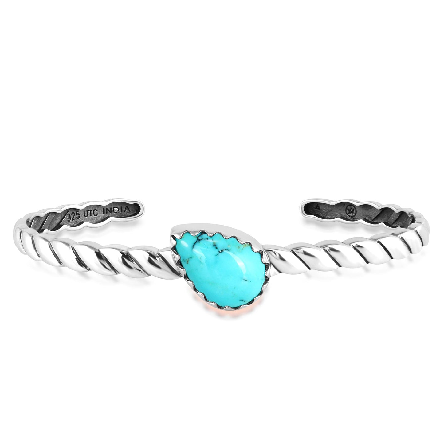 EXCLUSIVELY OURS! Sterling Silver Kingman Turquoise Pear Cut Stackable Cuff Bracelet, Sizes Small to Large