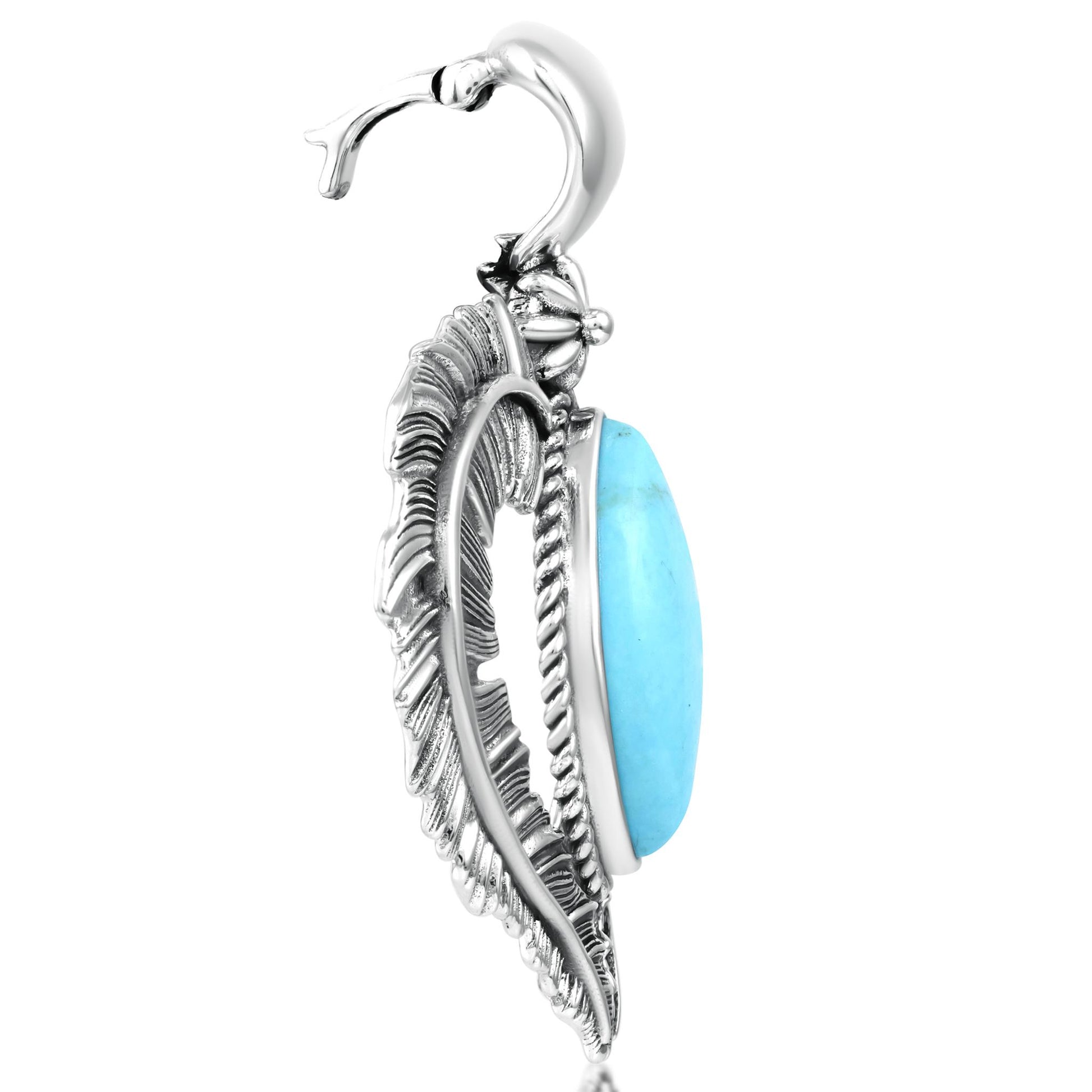 Sterliing Silver Kingman Turquoise Feather Heart Pendant Enhancer