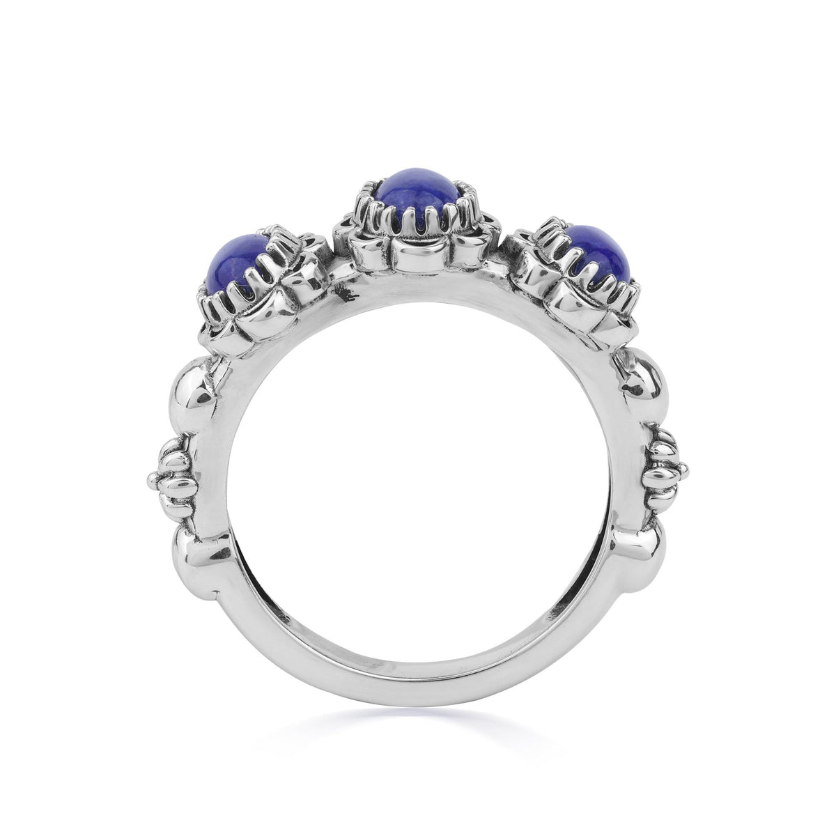 Sterling Silver Lapis Concha 3 Stone Ring, Sizes 5 to 11