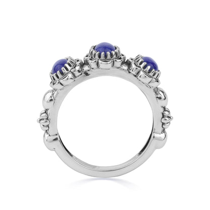 Sterling Silver Lapis Concha 3 Stone Ring, Sizes 5 to 11