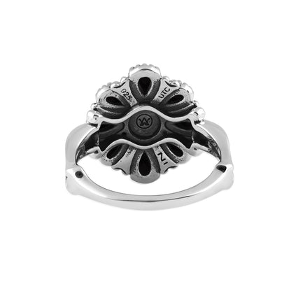  Sterling Silver Black Onyx Flower Cluster Ring