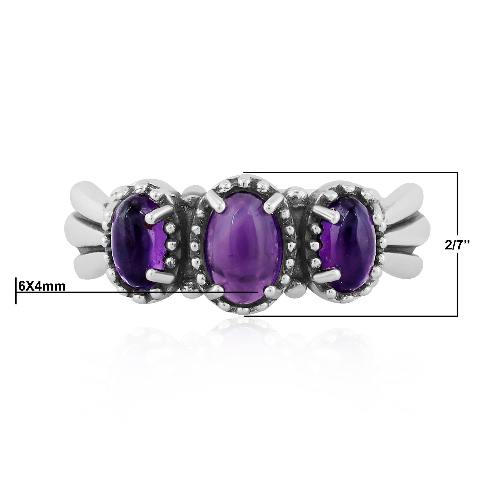 Sterling Silver Amethyst 3-Stone Fan Ring
