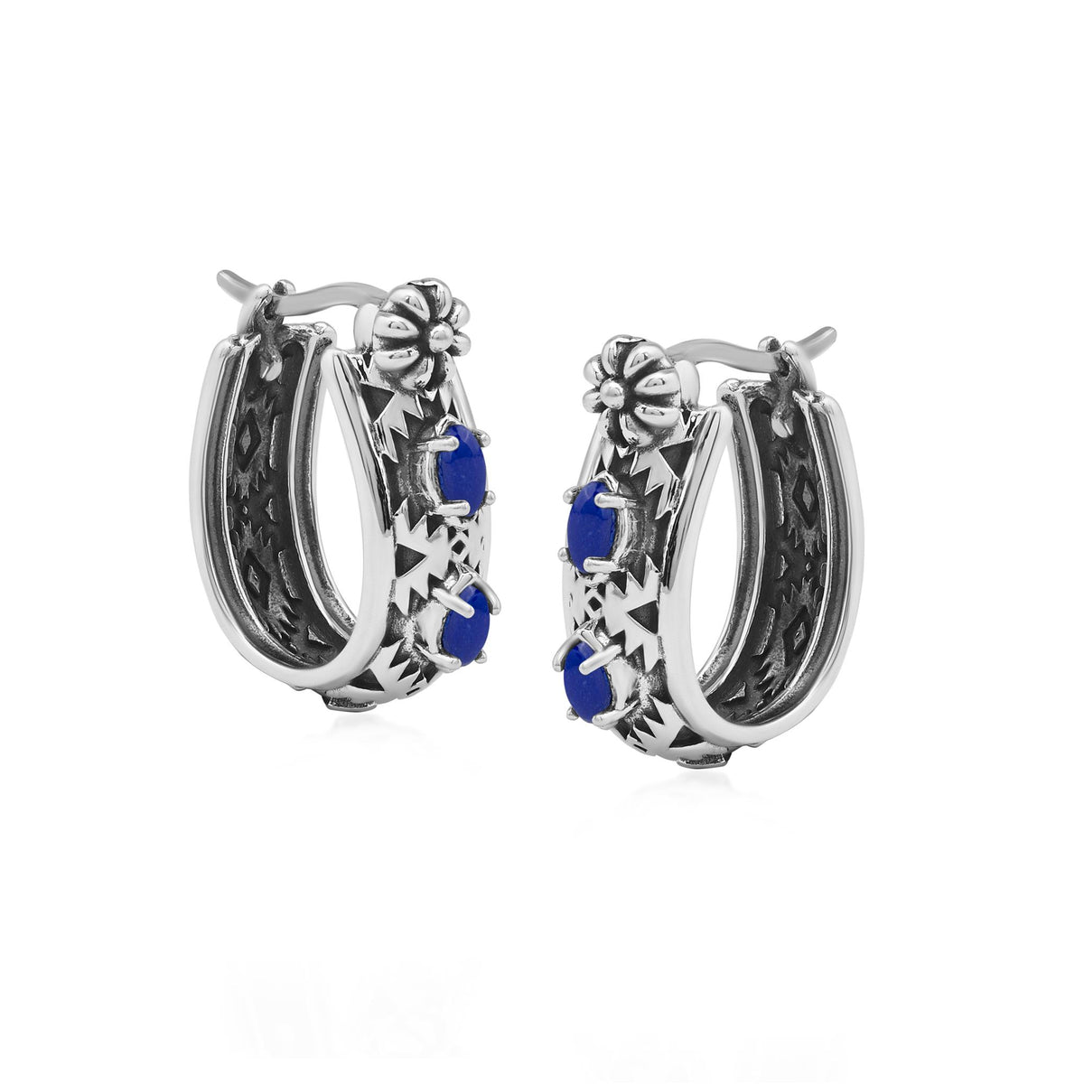 EXCLUSIVELY OURS! Sterling Silver Lapis Marquise Cut Concha Hoop Earrings