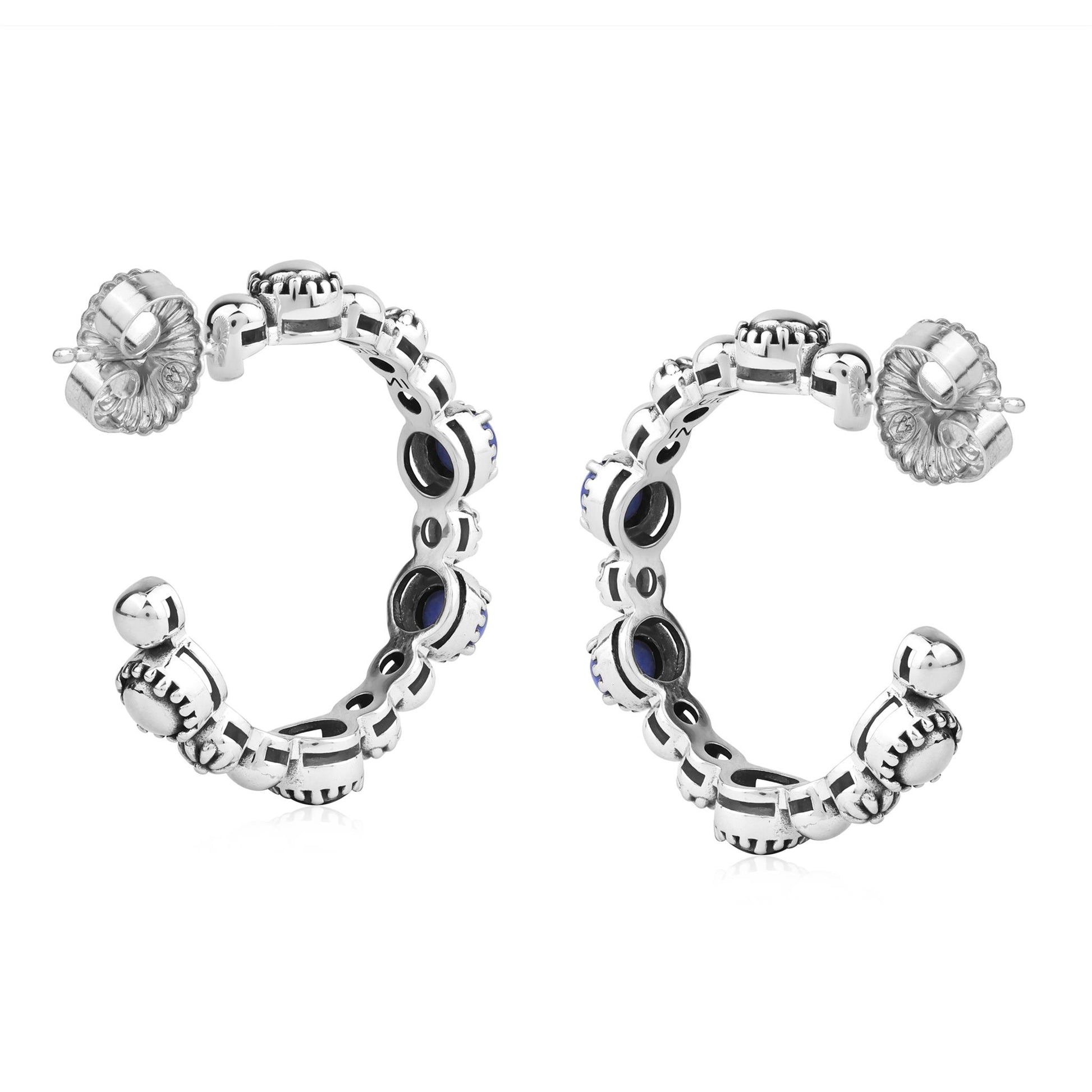 Sterling Silver Lapis 1 Inch Concha Hoop Earrings 