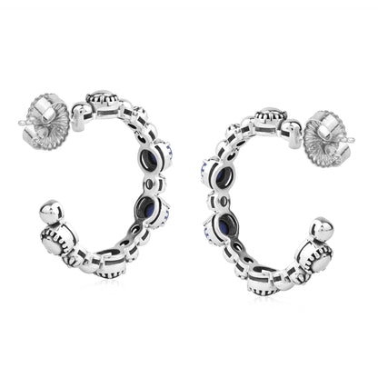 Sterling Silver Lapis 1 Inch Concha Hoop Earrings 