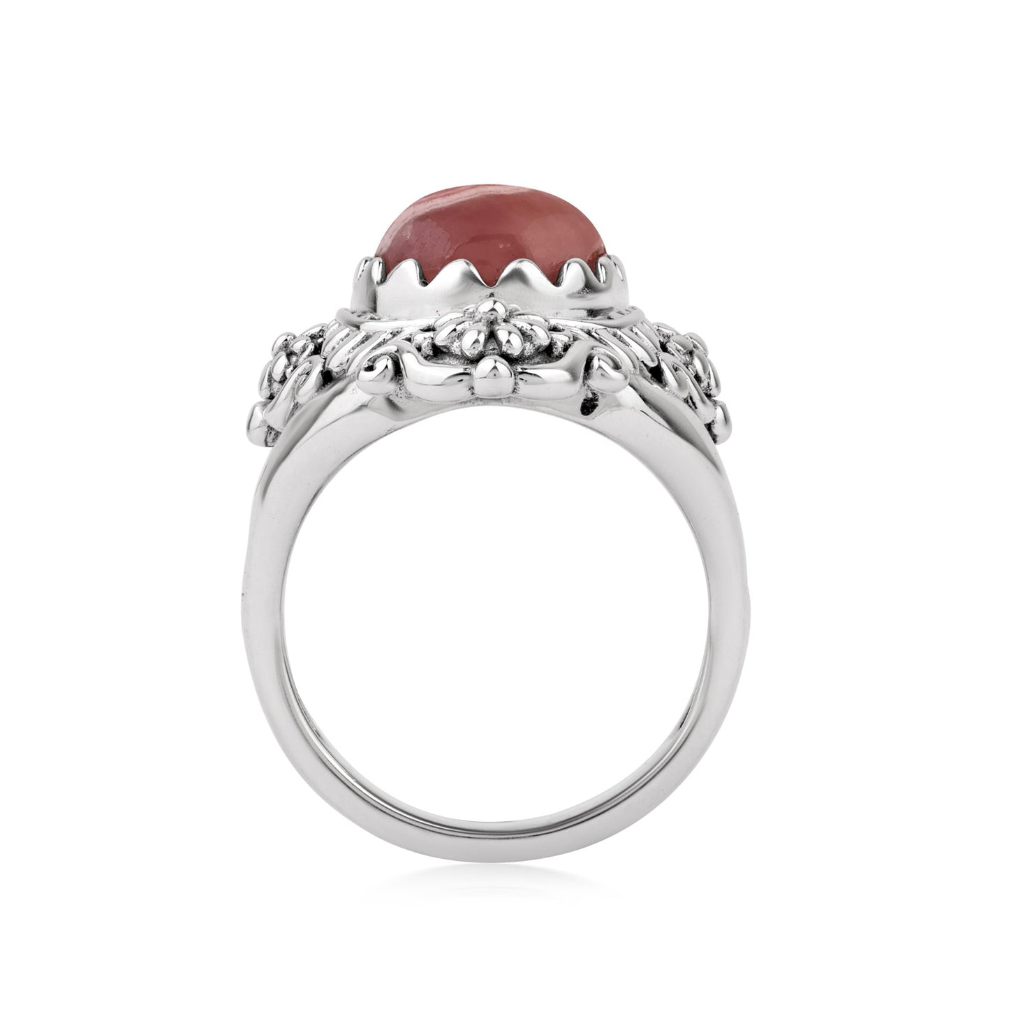  Sterling Silver Rhodochrosite Oval Scalloped Concha Ring