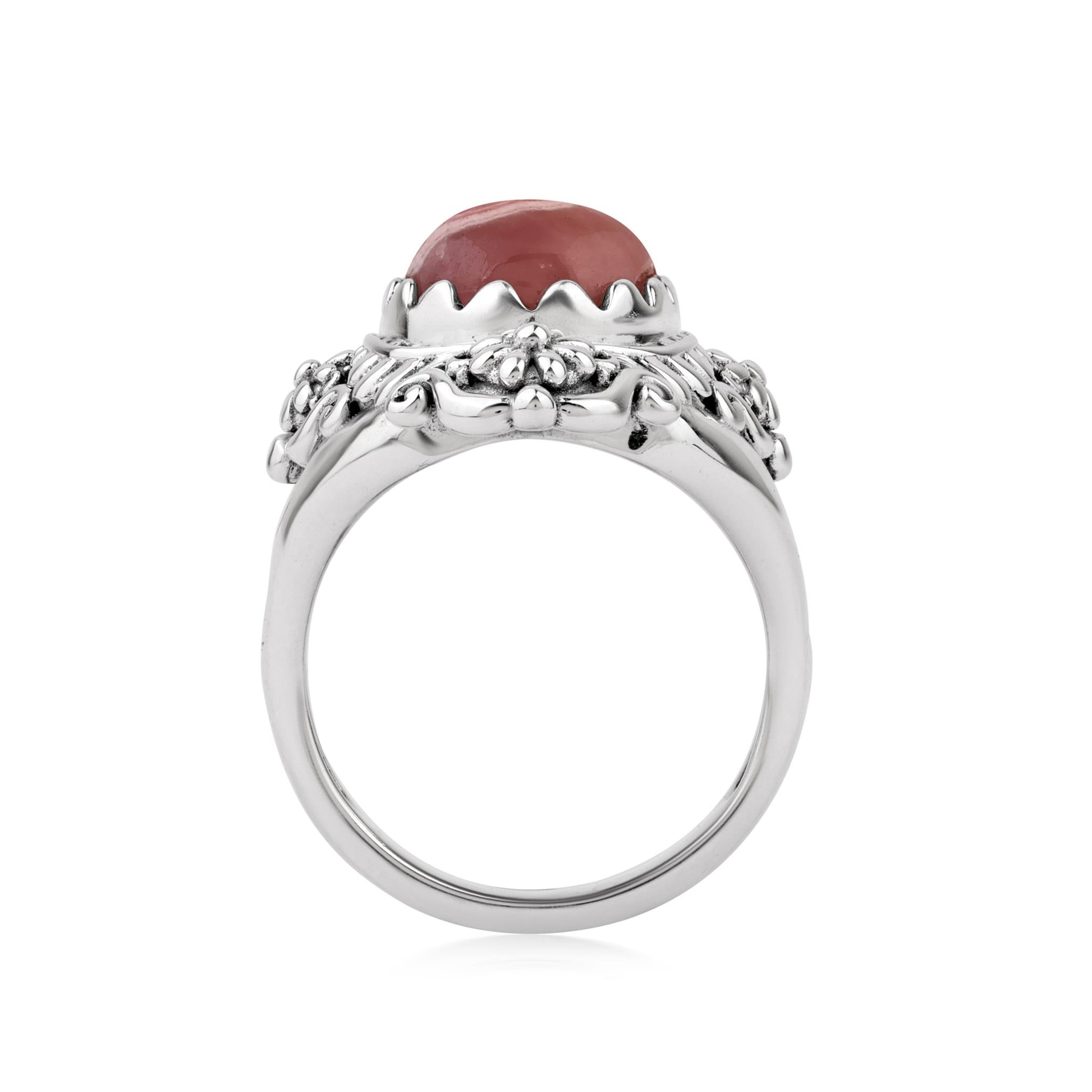  Sterling Silver Rhodochrosite Oval Scalloped Concha Ring
