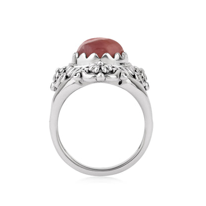  Sterling Silver Rhodochrosite Oval Scalloped Concha Ring