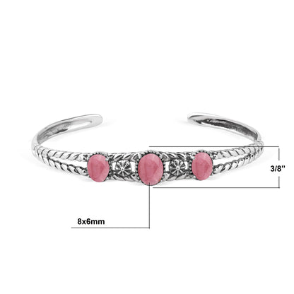 EXCLUSIVELY OURS! Sterling Silver Rhodonite Oval Rope Friendship Cuff Bracelet, Sizes Small to Large