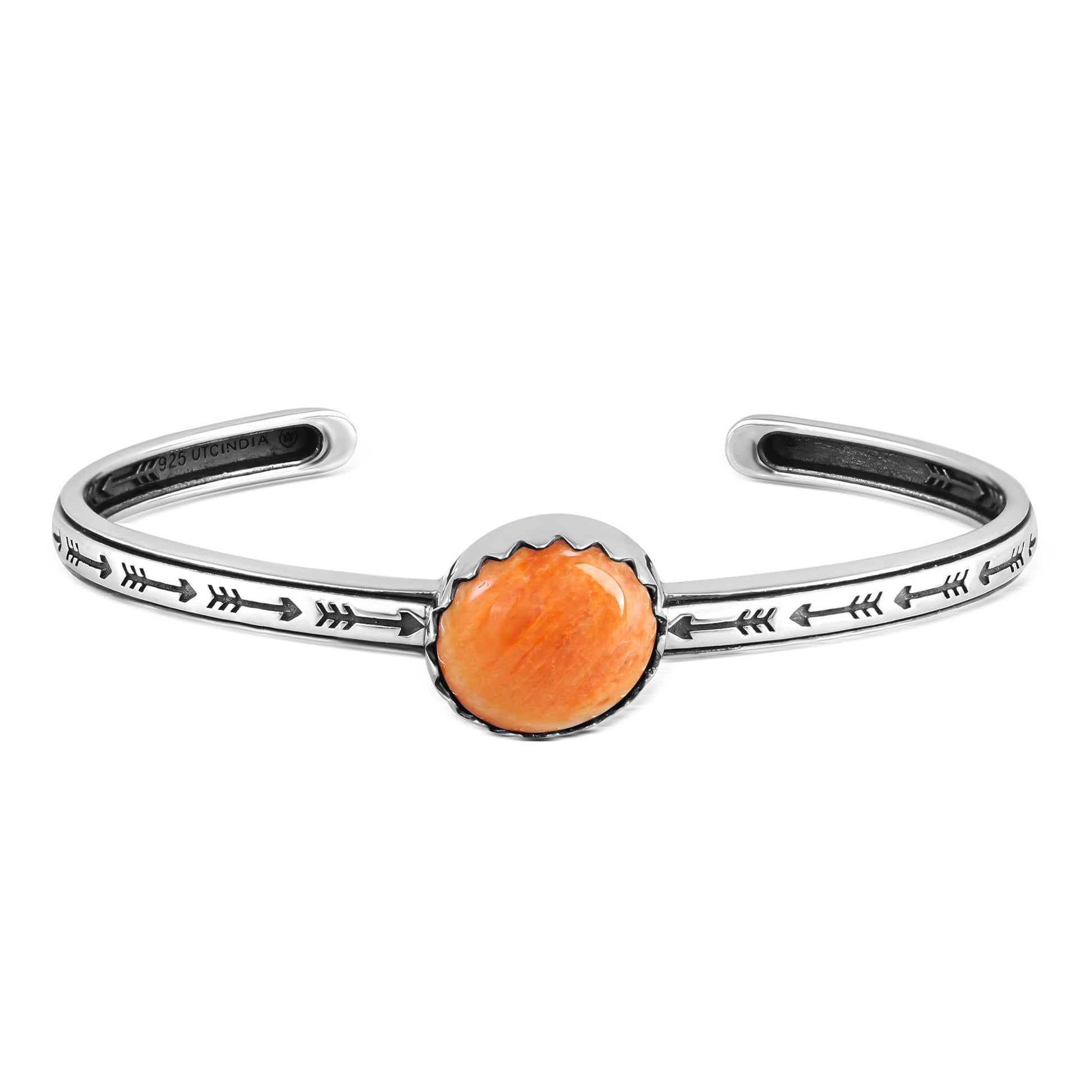 Sterling Silver Orange Spiny Oyster Oval Cut Stackable Cuff Bracelet, Sizes Small to Large