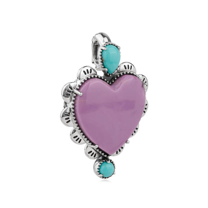 EXCLUSIVELY OURS! Sterling Silver Phosphosiderite and Kingman Turquoise Large Heart Design Pendant Enhancer