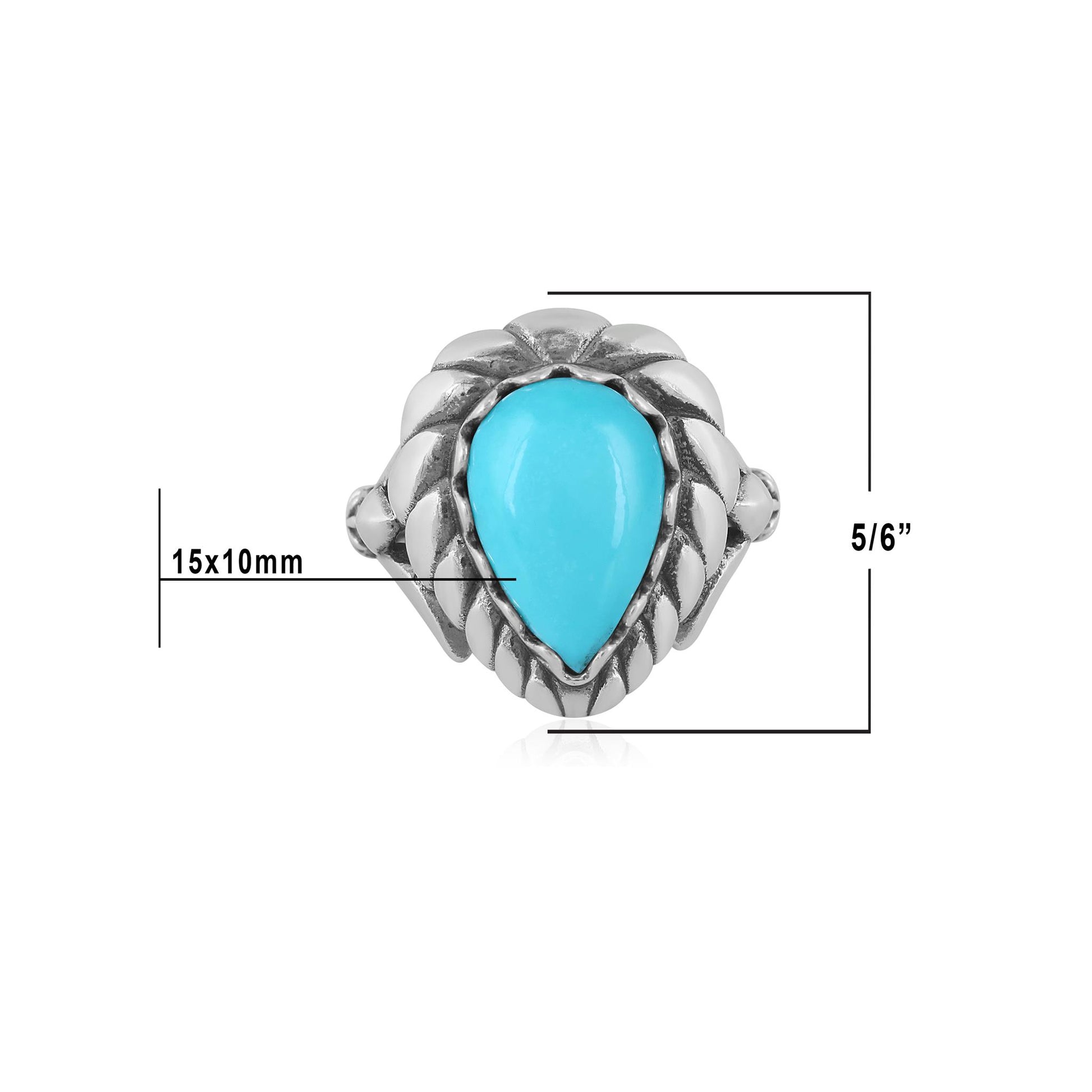 Sterling Silver Kingman Turquoise Pear Cut Rope Ring