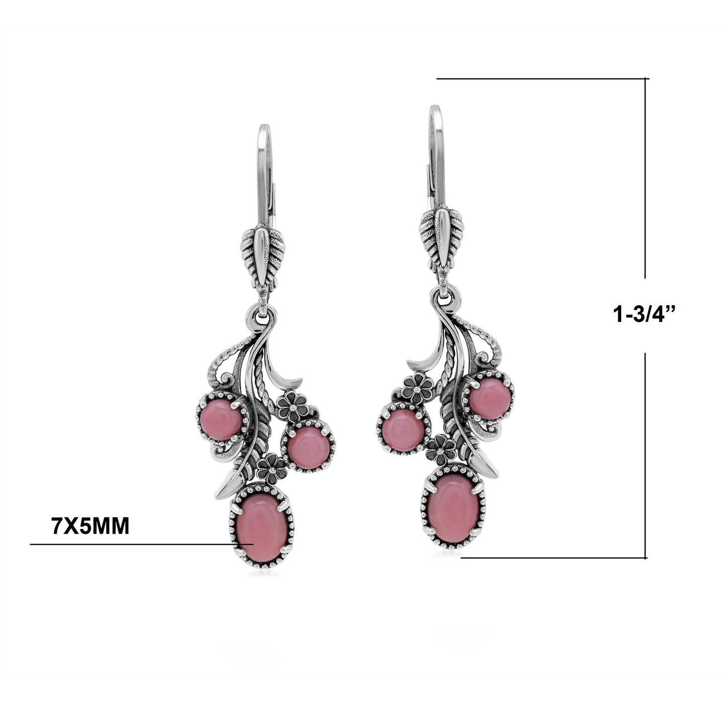 Sterling Silver Pink Concha Shell Leaf and Concha Cascading Earrings