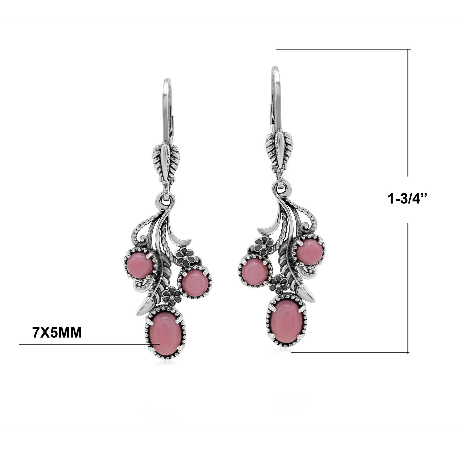 Sterling Silver Pink Concha Shell Leaf and Concha Cascading Earrings