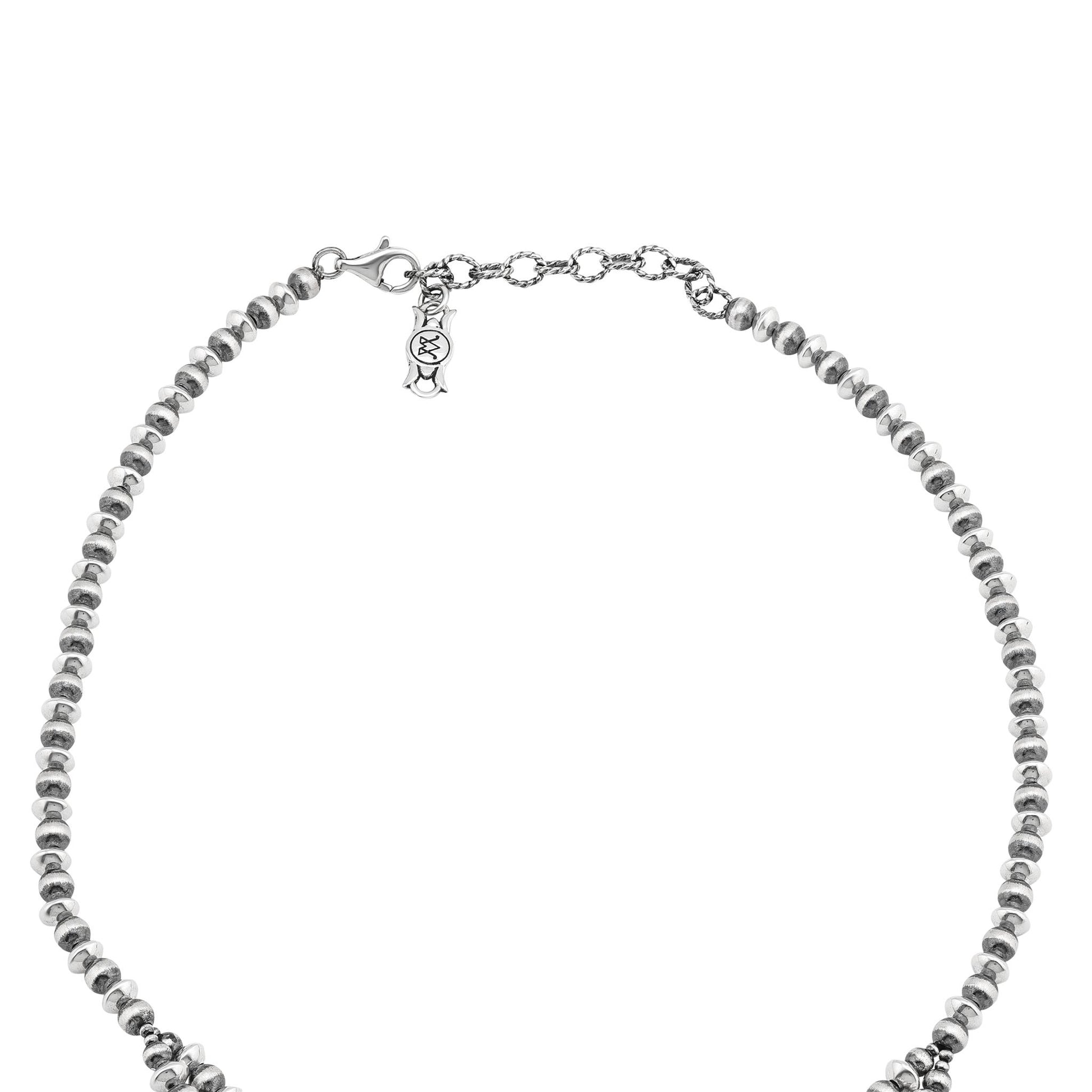  Sterling Silver White Mother of Pearl Marquise-Cut Squash Blossom Necklace 