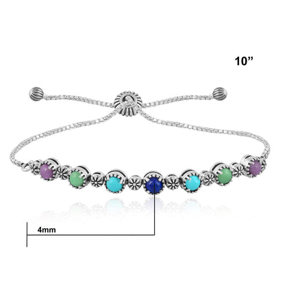 Sterling Silver Phosphosiderite, Turquoise, Variscite and Lapis Adjustable Friendship Bracelet