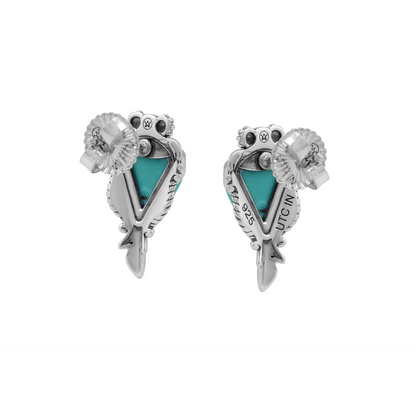 Sterling Silver Kingman Turquoise Pear Gemstone Squash Blossom Earrings 