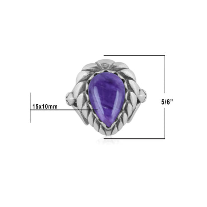 Sterling Silver Charoite Pear Cut Rope Ring
