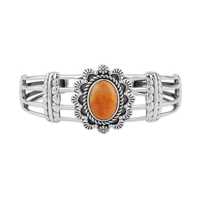  Sterling Silver Orange Spiny Oyster Oval Scallop Open Cuff Bracelet