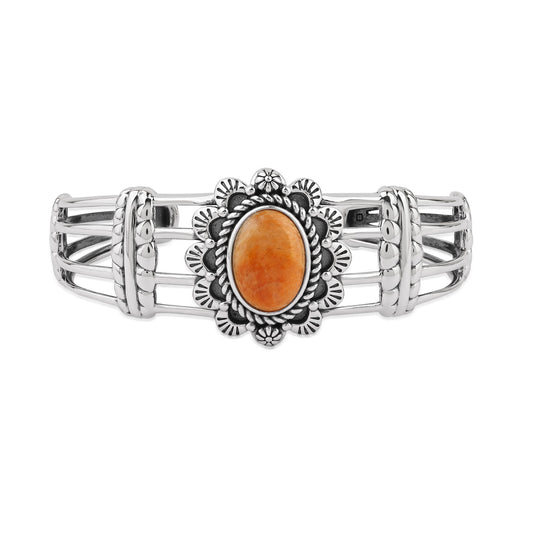  Sterling Silver Orange Spiny Oyster Oval Scallop Open Cuff Bracelet