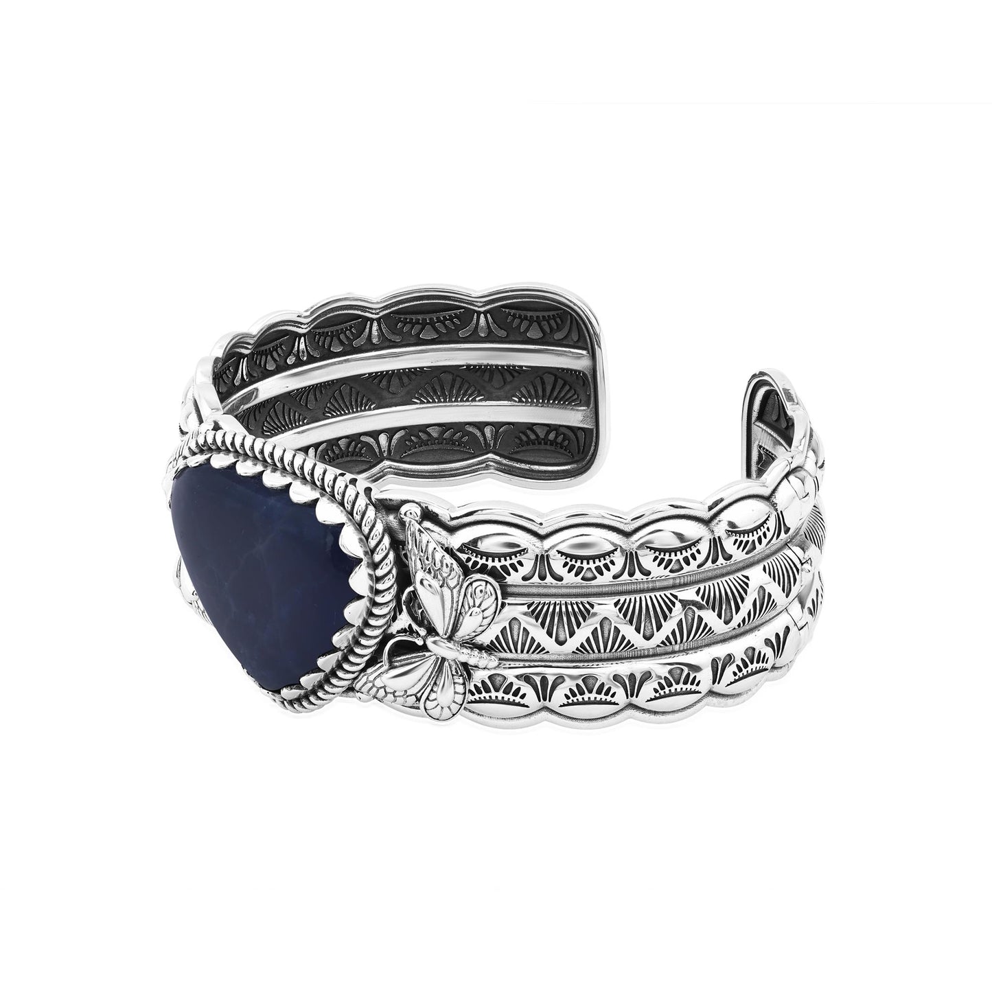 Sterling Silver Sodalite Gemstone Butterfly Hinged Cuff Bracelet