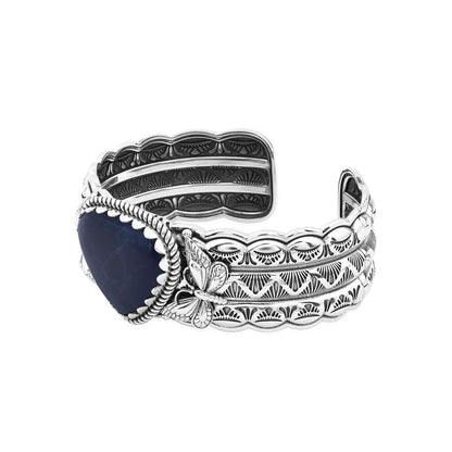 Sterling Silver Sodalite Gemstone Butterfly Hinged Cuff Bracelet