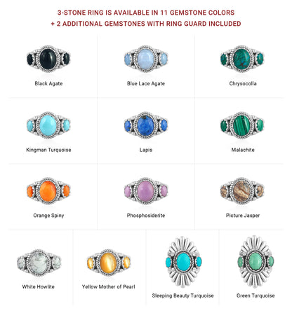 Sterling Silver White Howlite 3-Stone Ring, Sizes 5 to 11