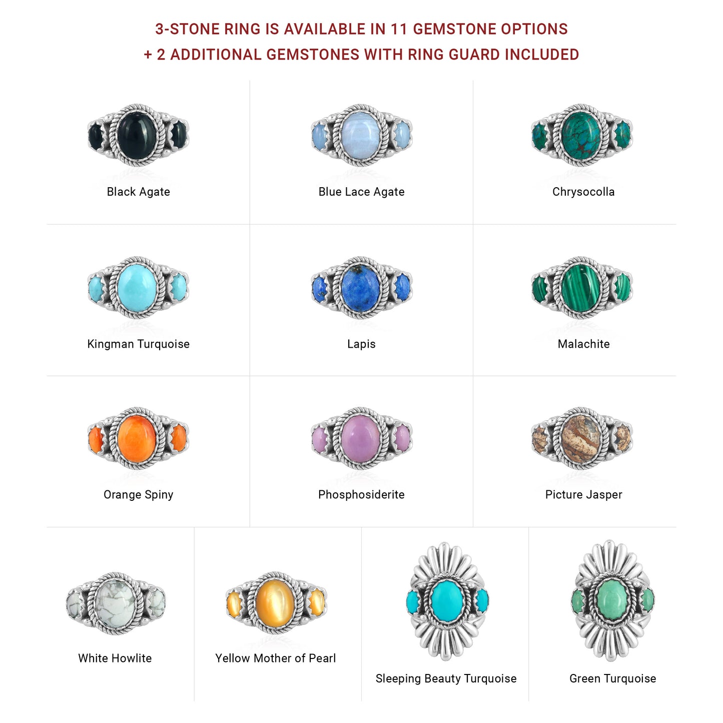 Sterling Silver Orange Spiny Oyster Crown Ring and Guard Set, Sizes 5 to 11