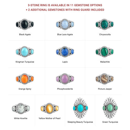 Sterling Silver Orange Spiny Oyster Crown Ring and Guard Set, Sizes 5 to 11