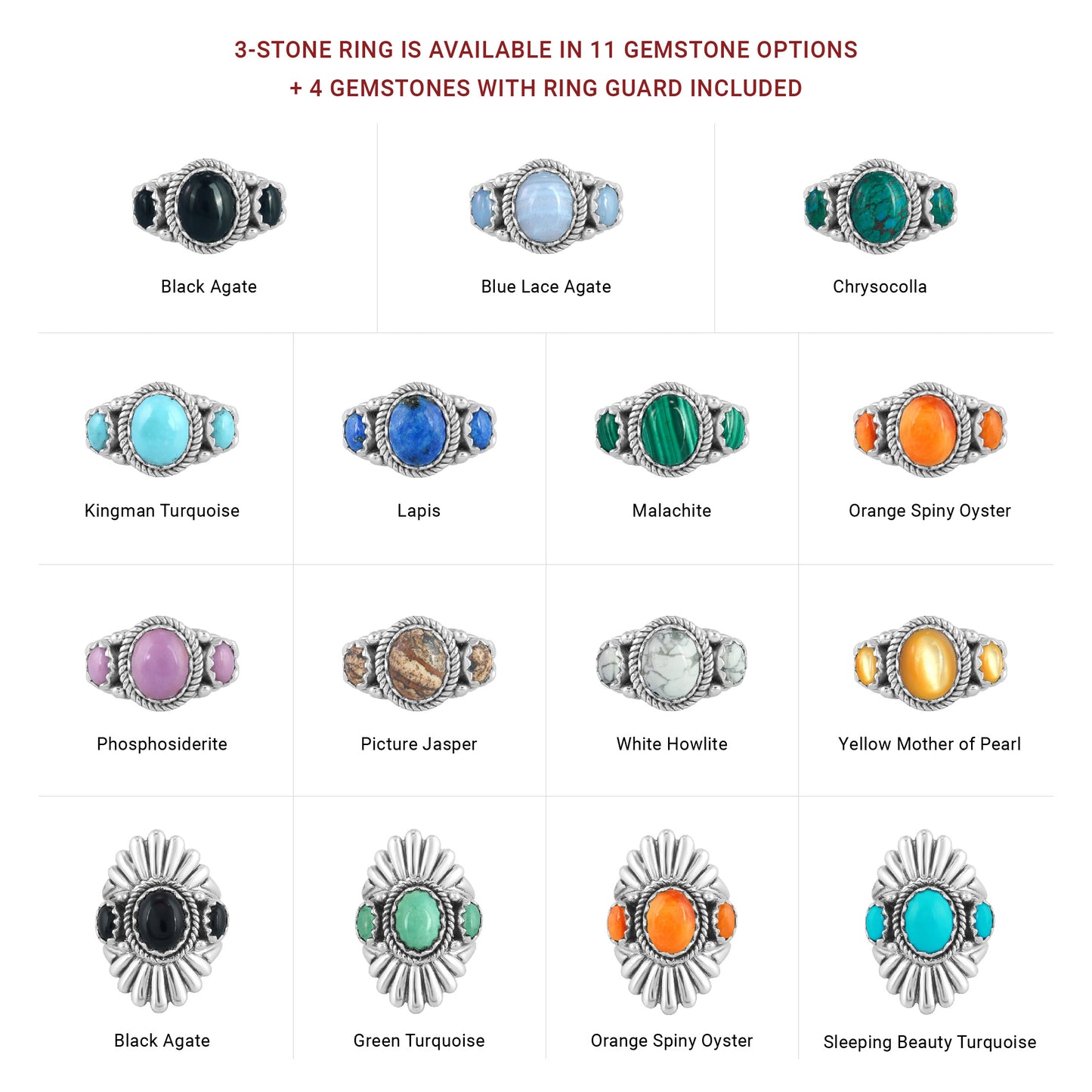Sterling Silver Green Turquoise Crown Ring, Size 5-10